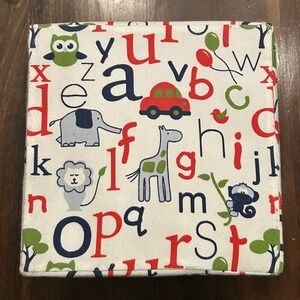 Alphabet Animal Storage Box Kids Fabric Lid Blue White Giraffe Cars Educational